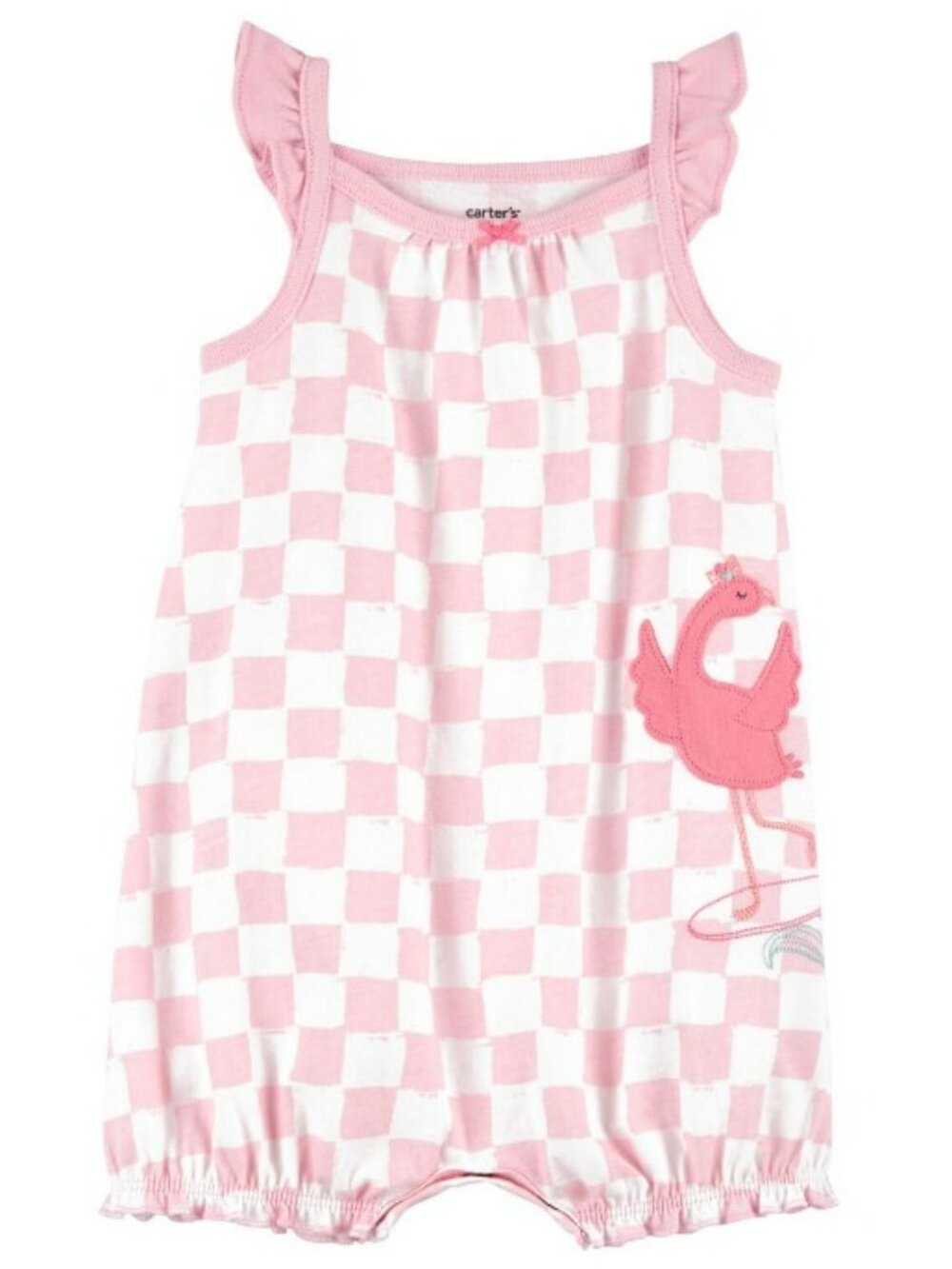NWT. CARTER'S Baby Girls' Pink Checkered Flamingo Romper